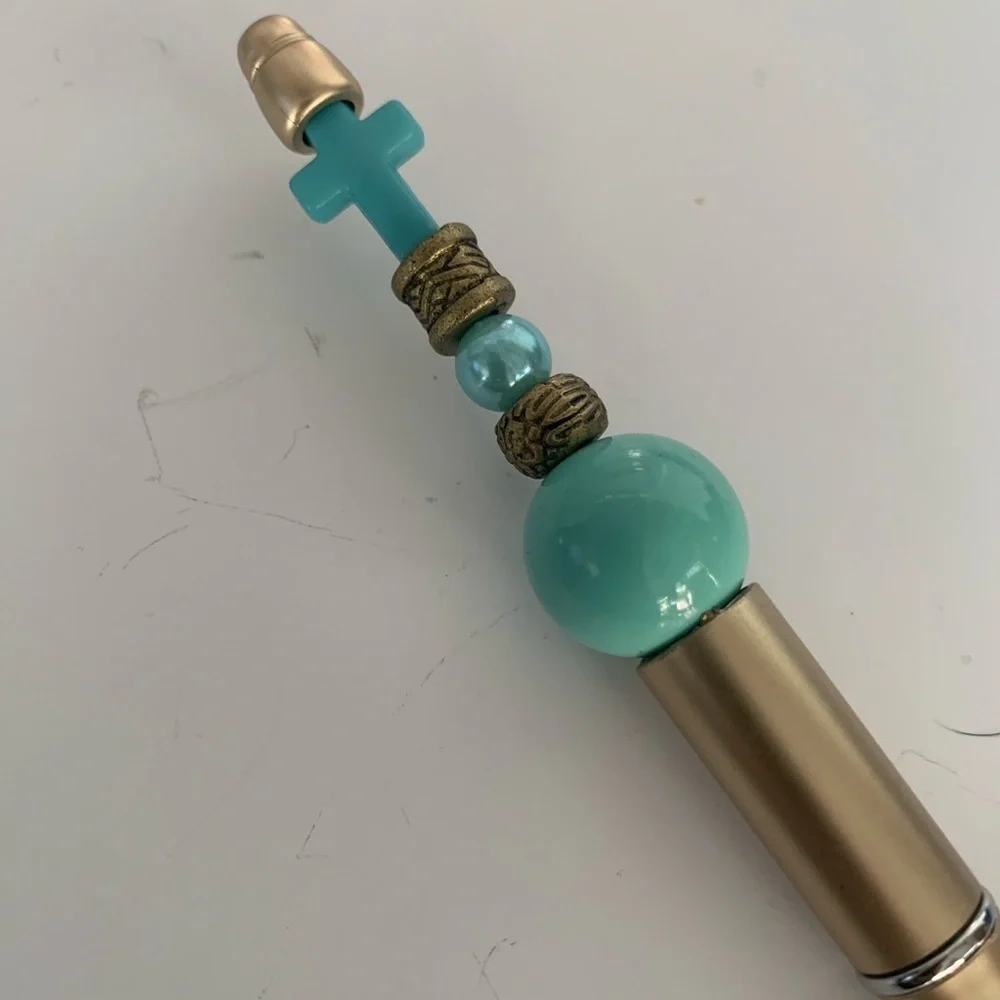Hand crafted Beaded Pen, black ink with extra refillable ink.